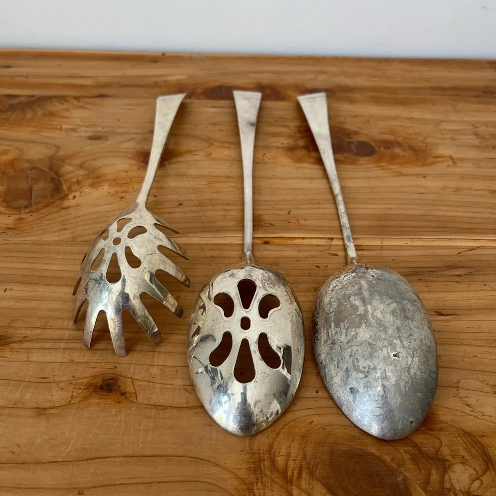SOLD Vintage Silver-plated Serving Spoon Set - Picture 6 of 8